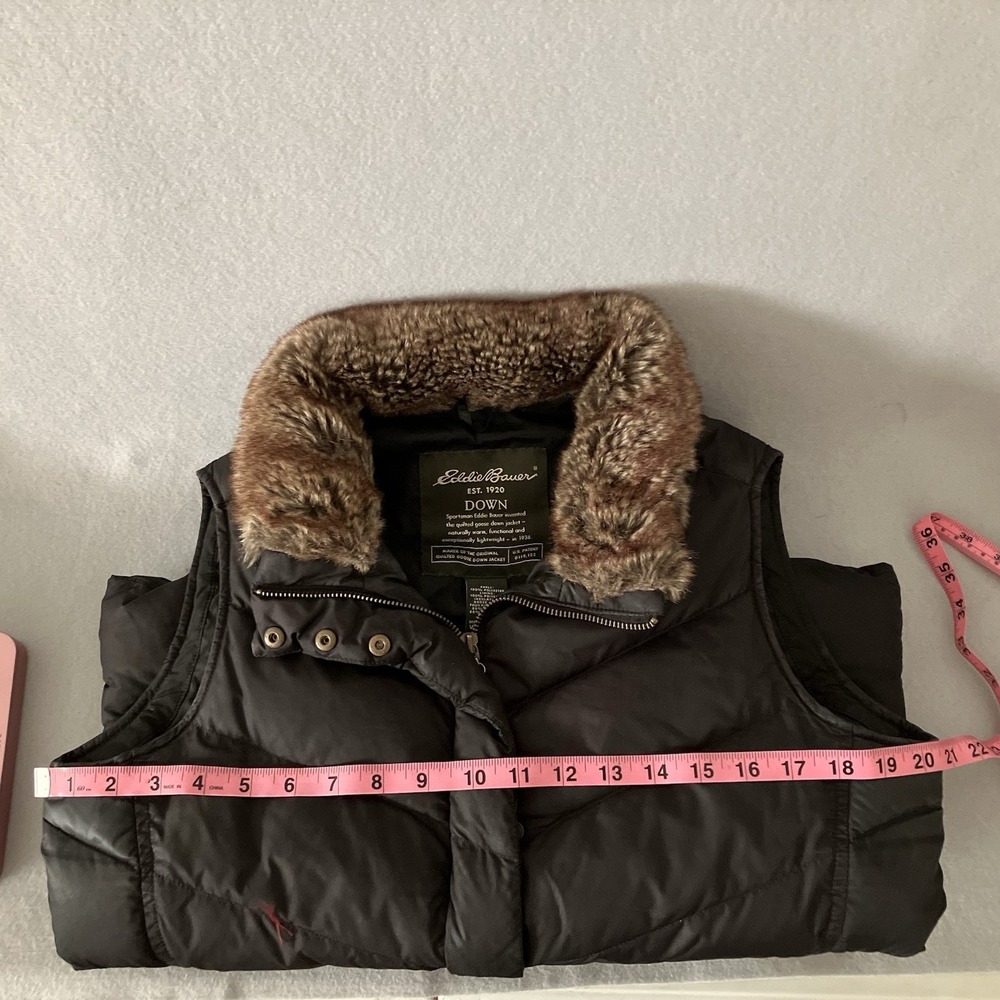 Eddie Bauer Faux Fur Collar Premium Goose Down Brown Puffer Vest Size M Outdoor - Picture 7 of 7
